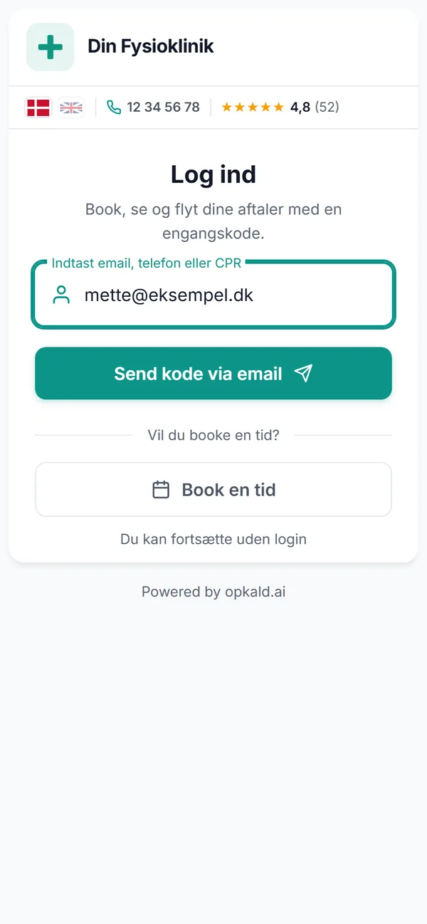 Login med e-mail, telefonnummer eller CPR