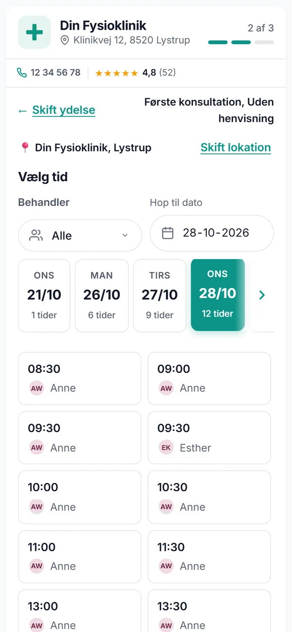 Online booking på mobilen: patienten vælger dag og tid hos klinikken
